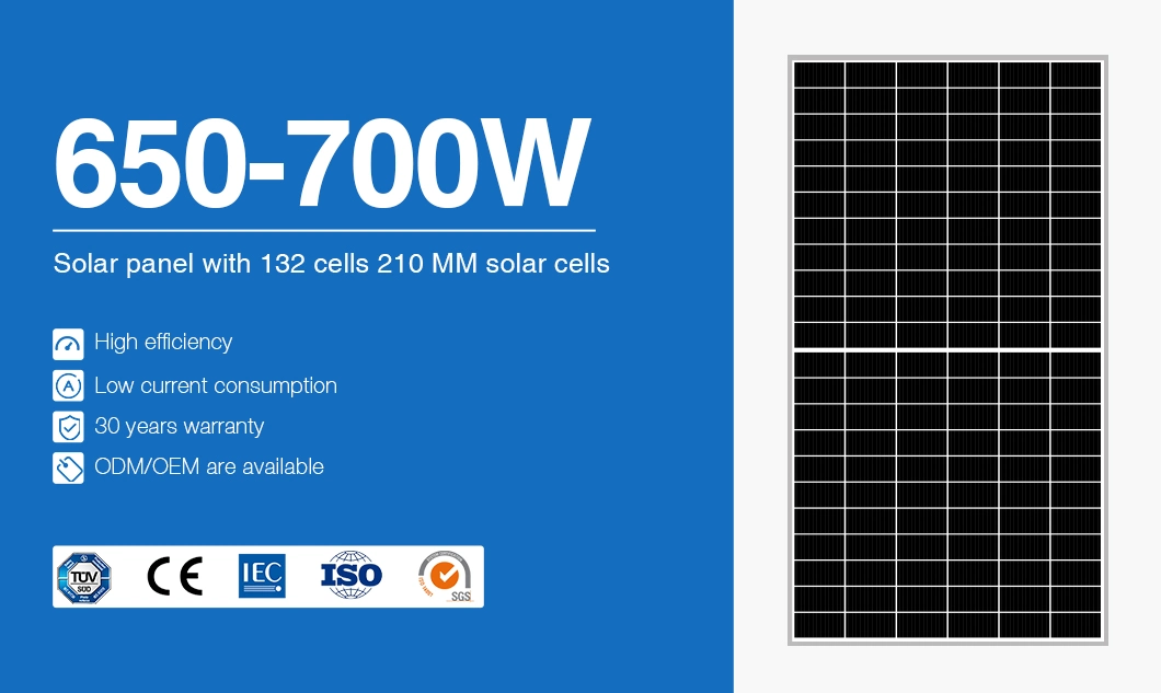 Chinese Factory Half Cell Solar Module 500W 550W 600W 650W 700W Mono Solar Panel with 25 Years Warranty for Home and Industry Use