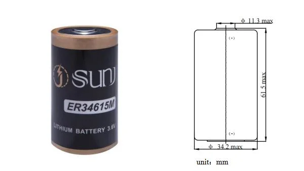 Li-Socl2 Cell Er34615m 3.6V 13000mAh Non-Rechargeable Lithium Battery for Ammeter Smart Meter Gas Water Heat Meter