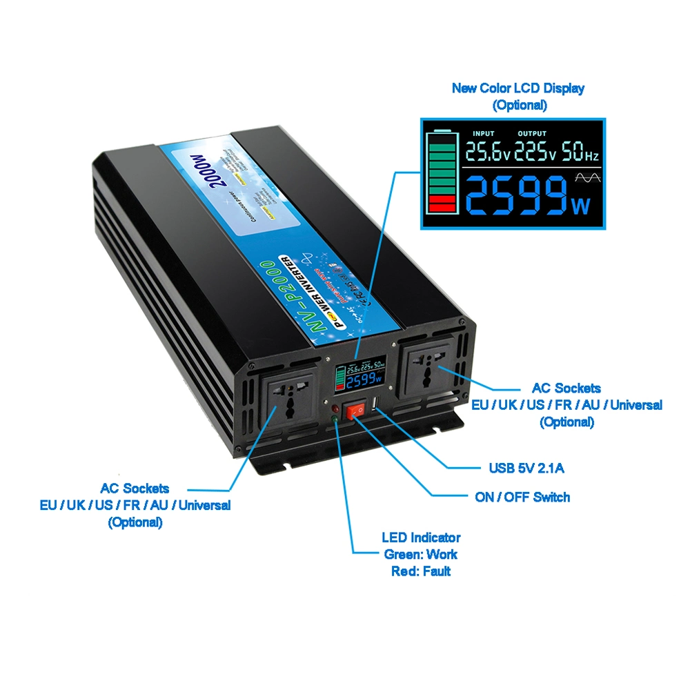 Reliable DC to AC Pure Sine Wave Solar Power Inverter Inversor USB 2.1A 5V 12V 24V 48VDC to 110V 220VAC CE RoHS FCC Nova Factory