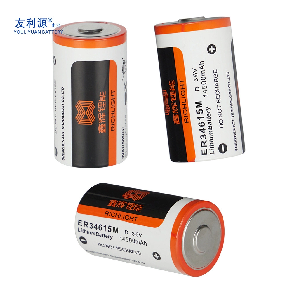 Long Cycle Life 3.6V Er34615m Lithium Battery 14500mAh Large Capacity Li-Socl2 Battery for Flash Lights Alarm Systems Toys