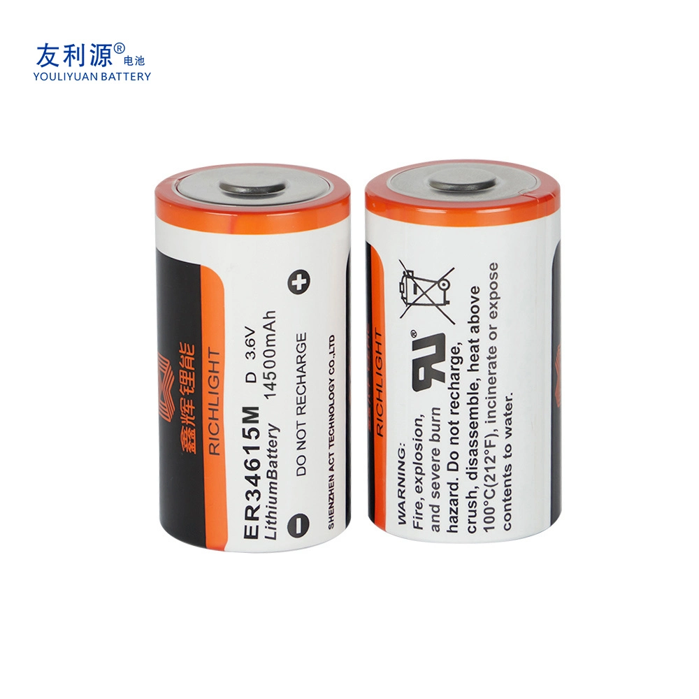 Long Cycle Life 3.6V Er34615m Lithium Battery 14500mAh Large Capacity Li-Socl2 Battery for Flash Lights Alarm Systems Toys