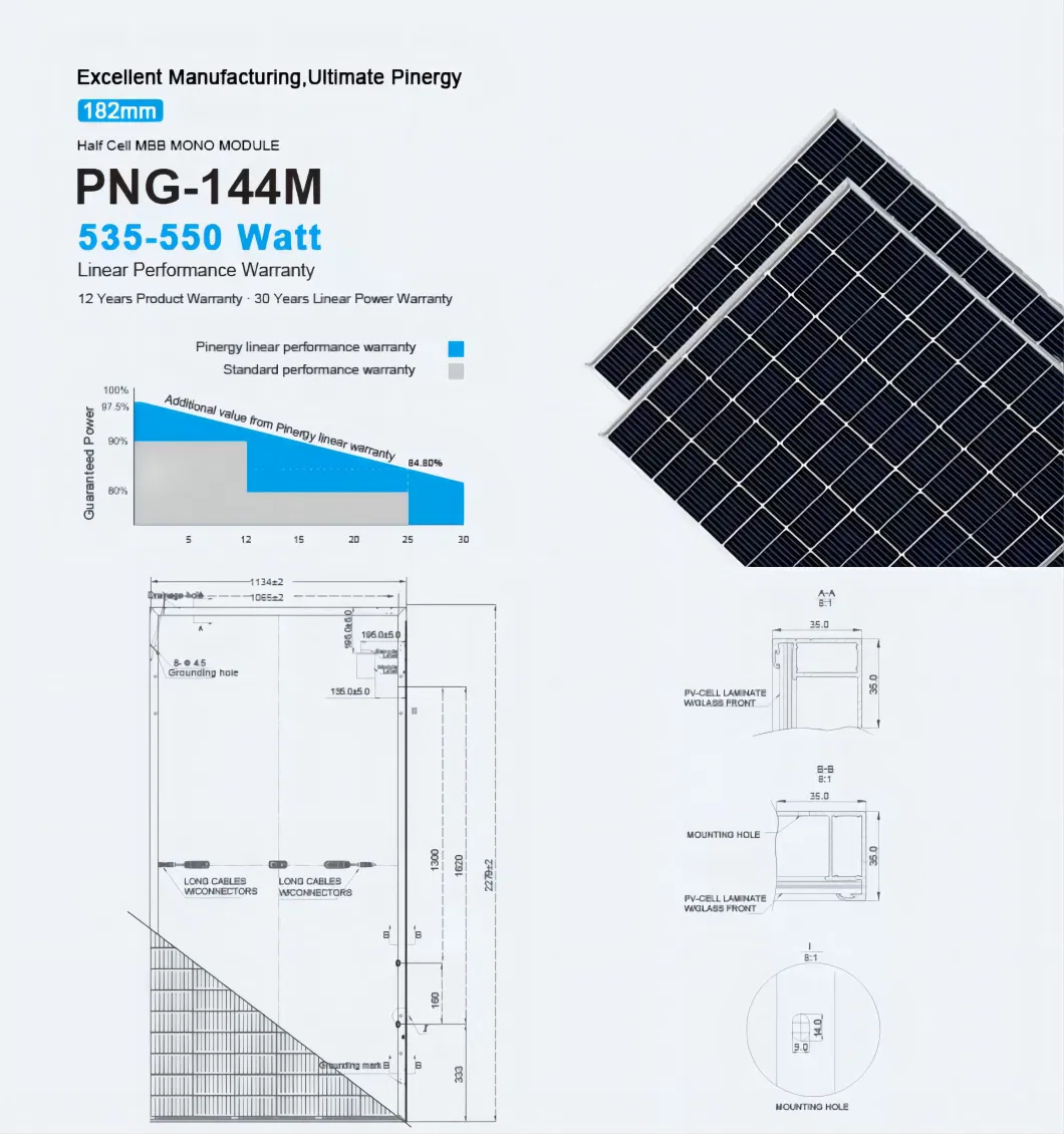 PNG Solar Panel 535W Solar Module 540W 545W 550W PV Module 182mm Half Cell