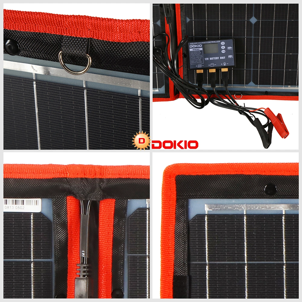 Dokio 110W (55Wx2PCS) Flexible Foldble Mono Solar Panel 100W for Travel &amp; Boat &amp; RV High Quality Portable Solar Panel