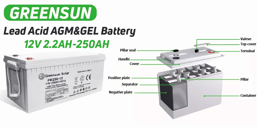 Home Energy System Use AGM Solar Deep Cycle Battery 12V 100ah 150ah 200ah 250ah