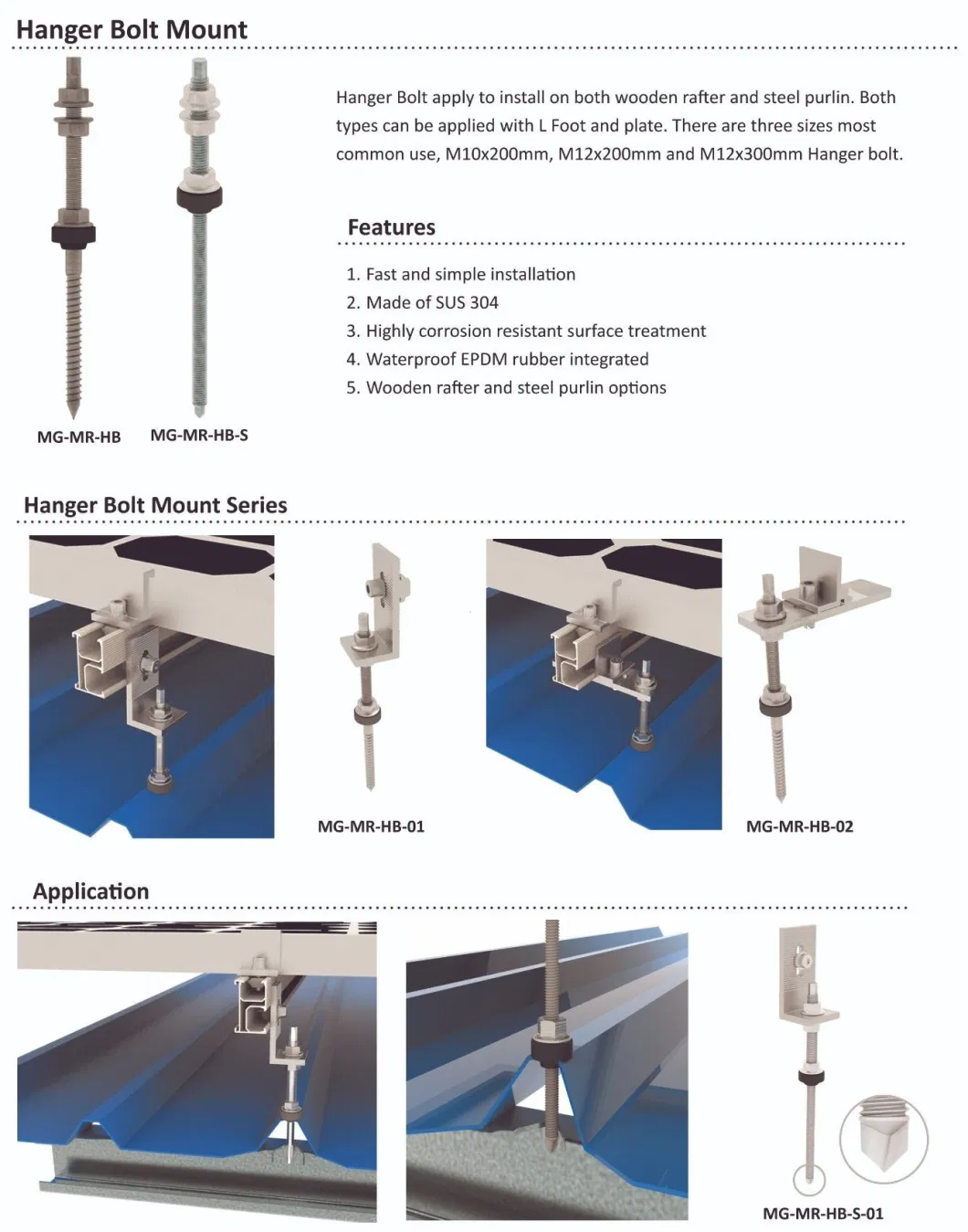 Solar Racking Structure Brackets Solar Mounting Accessories Stainless Steel Solar Hanger Bolt